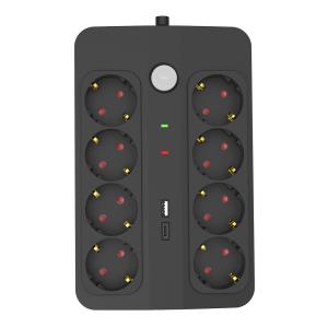POWERTECH πολύπριζο ασφαλείας PT-1535, 8 θέσεων, με USB & USB-C θύρες, 16A, 1.5m, μαύρο | Τροφοδοσία Ρεύματος | elabstore.gr