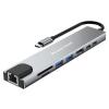 POWERTECH docking station PT-1536, 8 θυρών, USB-C σύνδεση, 87W PD, 100Mbps, γκρι | Συνοδευτικά PC | elabstore.gr