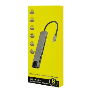 POWERTECH docking station PT-1536, 8 θυρών, USB-C σύνδεση, 87W PD, 100Mbps, γκρι | Συνοδευτικά PC | elabstore.gr