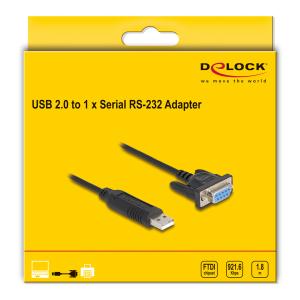 DELOCK καλώδιο USB σε RS-232 67382, 921.6Kbps, 1.8m, μαύρο | Καλώδια - Αντάπτορες | elabstore.gr