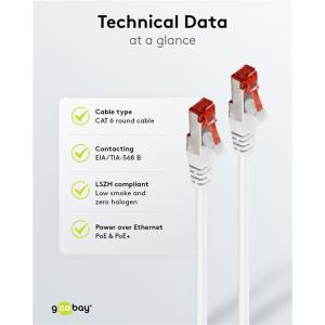 GOOBAY καλώδιο δικτύου 93507, CAT 6 S/FTP, copper, 250MHz, 3m, λευκό | Καλώδια - Αντάπτορες | elabstore.gr