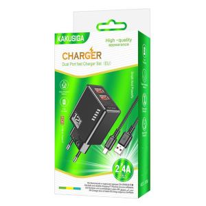 KAKUSIGA φορτιστής τοίχου KSC-1238 με καλώδιο USB-C, 2x USB, 12W, μαύρος | Αξεσουάρ κινητών | elabstore.gr