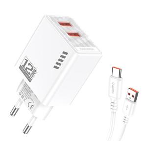 KAKUSIGA φορτιστής τοίχου KSC-1238 με καλώδιο USB-C, 2x USB, 12W, λευκός | Αξεσουάρ κινητών | elabstore.gr