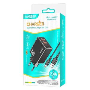 KAKUSIGA φορτιστής τοίχου KSC-1238 με καλώδιο Lightning, 2x USB, 12W, μαύρος | Αξεσουάρ κινητών | elabstore.gr