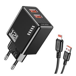 KAKUSIGA φορτιστής τοίχου KSC-1238 με καλώδιο Lightning, 2x USB, 12W, μαύρος | Αξεσουάρ κινητών | elabstore.gr