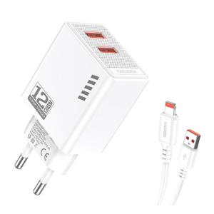 KAKUSIGA φορτιστής τοίχου KSC-1238 με καλώδιο Lightning, 2x USB, 12W, λευκός | Αξεσουάρ κινητών | elabstore.gr