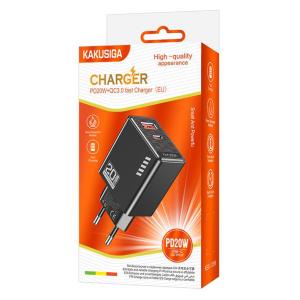 KAKUSIGA φορτιστής τοίχου KSC-1239, USB & USB-C, 20W, μαύρος | Αξεσουάρ κινητών | elabstore.gr