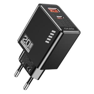 KAKUSIGA φορτιστής τοίχου KSC-1239, USB & USB-C, 20W, μαύρος | Αξεσουάρ κινητών | elabstore.gr