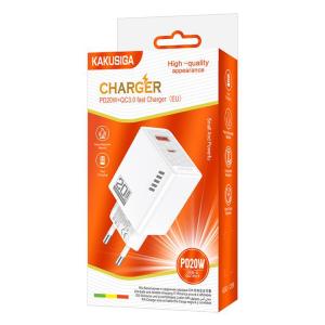 KAKUSIGA φορτιστής τοίχου KSC-1239, USB & USB-C, 20W, λευκός | Αξεσουάρ κινητών | elabstore.gr