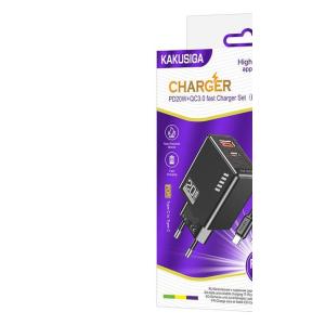 KAKUSIGA φορτιστής τοίχου KSC-1240 με καλώδιο USB-C, USB & USB-C, 20W, μαύρος | Αξεσουάρ κινητών | elabstore.gr