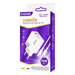 KAKUSIGA φορτιστής τοίχου KSC-1240 με καλώδιο USB-C, USB & USB-C, 20W, λευκός | Αξεσουάρ κινητών | elabstore.gr
