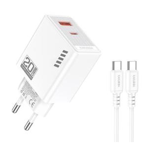 KAKUSIGA φορτιστής τοίχου KSC-1240 με καλώδιο USB-C, USB & USB-C, 20W, λευκός | Αξεσουάρ κινητών | elabstore.gr