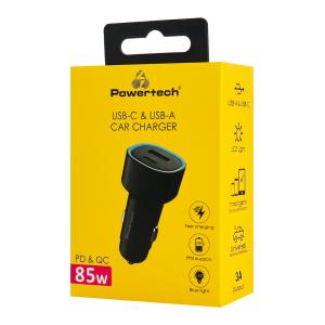 POWERTECH φορτιστής αυτοκινήτου PT-1539, USB & USB-C, 85W, μαύρος | Αξεσουάρ κινητών | elabstore.gr