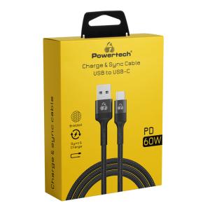 POWERTECH καλώδιο USB-C σε USB PTR-0169, PD 60W, copper, 1.5m, μαύρο | Καλώδια - Αντάπτορες | elabstore.gr
