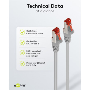 GOOBAY καλώδιο δικτύου 50888, CAT 6 S/FTP, copper, 250MHz, 3m, γκρι | Καλώδια - Αντάπτορες | elabstore.gr