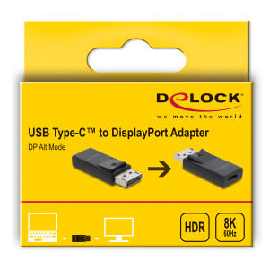 DELOCK αντάπτορας DisplayPort σε USB-C 61078, 8K/60Hz, μαύρος | Καλώδια - Αντάπτορες | elabstore.gr