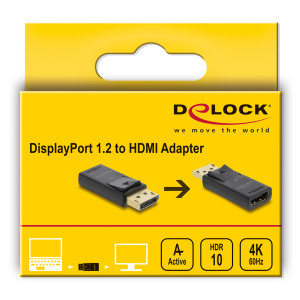 DELOCK αντάπτορας DisplayPort σε HDMI 61086, 4K/60Hz, active, μαύρος | Καλώδια - Αντάπτορες | elabstore.gr