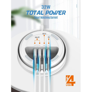 LDNIO σταθμός φόρτισης AW003, USB-C/3x USB/wireless, 32W, PD/QC, λευκός | Αξεσουάρ κινητών | elabstore.gr
