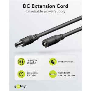 GOOBAY καλώδιο προέκτασης τροφοδοσίας 71400, 5.5x2.1mm, 10m, μαύρο | Τροφοδοσία Ρεύματος | elabstore.gr