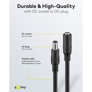 GOOBAY καλώδιο προέκτασης τροφοδοσίας 71400, 5.5x2.1mm, 10m, μαύρο | Τροφοδοσία Ρεύματος | elabstore.gr