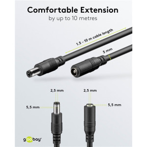 GOOBAY καλώδιο προέκτασης τροφοδοσίας 71401, 5.5x2.5mm, 3m, μαύρο | eLabstore.gr GOOBAY καλώδιο προέκτασης τροφοδοσίας 71401, 5.5x2.5mm, 3m, μαύρο | Τροφοδοσία Ρεύματος | elabstore.gr