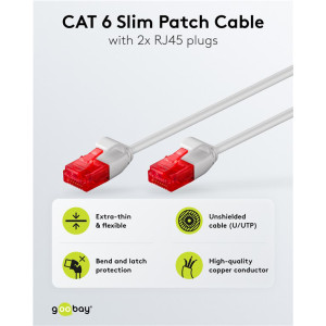 GOOBAY καλώδιο δικτύου 71545, CAT 6 U/UTP, slim, copper, 250MHz, 0.15m, γκρι | Καλώδια - Αντάπτορες | elabstore.gr