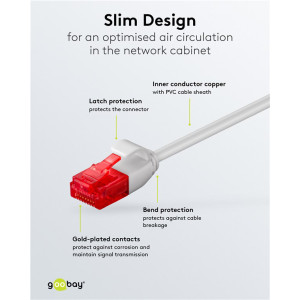 GOOBAY καλώδιο δικτύου 71545, CAT 6 U/UTP, slim, copper, 250MHz, 0.15m, γκρι | Καλώδια - Αντάπτορες | elabstore.gr