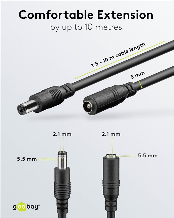 GOOBAY καλώδιο προέκτασης τροφοδοσίας 76671, 5.5x2.1mm, 5m, μαύρο | eLabstore.gr GOOBAY καλώδιο προέκτασης τροφοδοσίας 76671, 5.5x2.1mm, 5m, μαύρο | Τροφοδοσία Ρεύματος | elabstore.gr