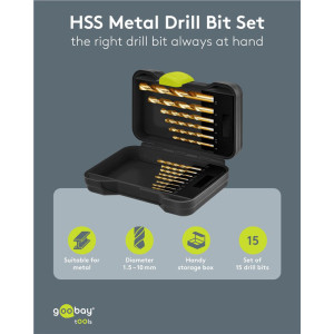 GOOBAY σετ τρυπάνια 77850 για μέταλλο, HSS, 1.5-10mm, κυλινδρικό, 15τμχ | Εργαλεία | elabstore.gr