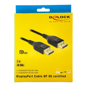 DELOCK καλώδιο DisplayPort 85660, certified, 8K/60Hz, 32.4 Gbps, 2m, μαύρο | Καλώδια - Αντάπτορες | elabstore.gr