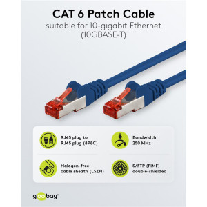 GOOBAY καλώδιο δικτύου 93211, CAT 6 S/FTP, copper, 250MHz, 0.25m, μπλε | Καλώδια - Αντάπτορες | elabstore.gr