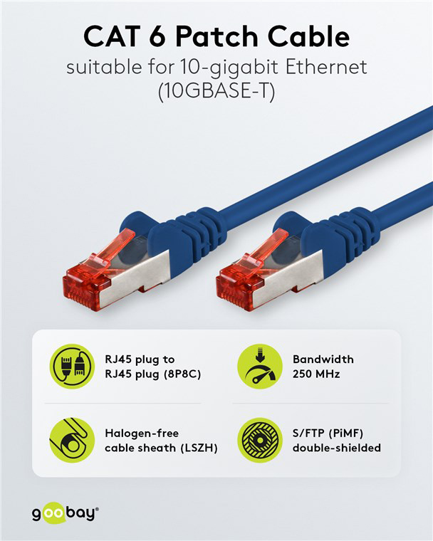 GOOBAY καλώδιο δικτύου 93211, CAT 6 S/FTP, copper, 250MHz, 0.25m, μπλε | eLabstore.gr GOOBAY καλώδιο δικτύου 93211, CAT 6 S/FTP, copper, 250MHz, 0.25m, μπλε | Καλώδια - Αντάπτορες | elabstore.gr