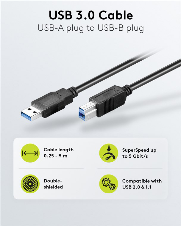 GOOBAY καλώδιο USB 3.0 σε USB Type B 95721, 0.25m, 5Gbps, μαύρο | eLabstore.gr GOOBAY καλώδιο USB 3.0 σε USB Type B 95721, 0.25m, 5Gbps, μαύρο | Καλώδια - Αντάπτορες | elabstore.gr