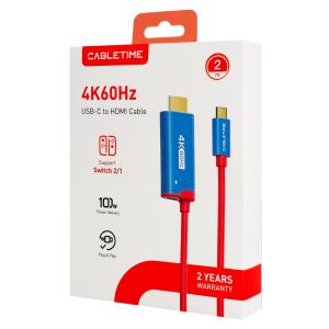 CABLETIME καλώδιο USB-C σε HDMI CT-CMHD4P, 4K/60Hz, PD100W, 2m, κόκκινο | Καλώδια - Αντάπτορες | elabstore.gr