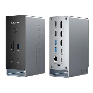 CABLETIME docking station CT-DK181-AG, 16 θυρών, USB-C σύνδεση, 100W PD, 1000Mbps, MST, γκρι | Συνοδευτικά PC | elabstore.gr