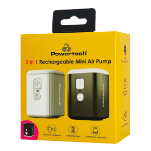 POWERTECH μίνι τρόμπα PT-1554 με φακό, 5W, επαναφορτιζόμενη, μαύρη | Οικιακός εξοπλισμός | elabstore.gr