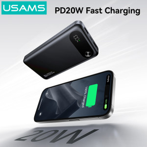 USAMS power bank CD249 με οθόνη, 3x θύρες εξόδου, 10000mAh, PD20W, μαύρο | Αξεσουάρ κινητών | elabstore.gr