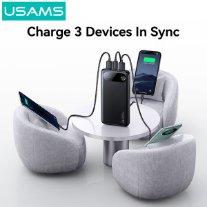 USAMS power bank CD249 με οθόνη, 3x θύρες εξόδου, 10000mAh, PD20W, λευκό | Αξεσουάρ κινητών | elabstore.gr