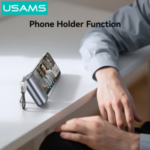 USAMS power bank CD252 με stand, 2x θύρες εξόδου, 10000mAh, 20W, γκρι | Αξεσουάρ κινητών | elabstore.gr