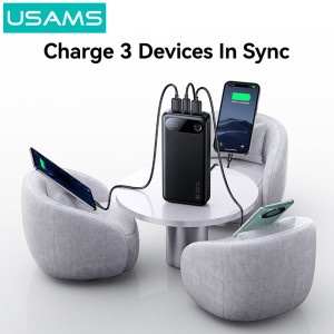 USAMS power bank CD251 με οθόνη, 3x θύρες εξόδου, 20000mAh, PD20W, μαύρο | Αξεσουάρ κινητών | elabstore.gr