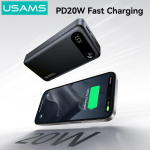 USAMS power bank CD251 με οθόνη, 3x θύρες εξόδου, 20000mAh, PD20W, λευκό | Αξεσουάρ κινητών | elabstore.gr