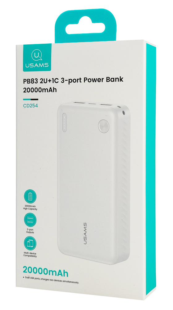 USAMS power bank CD254, 2x θύρες εξόδου, 20000mAh, 10W, λευκό | eLabstore.gr USAMS power bank CD254, 2x θύρες εξόδου, 20000mAh, 10W, λευκό - Image 6