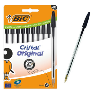 BIC στυλό διαρκείας ballpoint Cristal Original, 1.0mm μύτη, μαύρο, 10τμχ | Αναλώσιμα - Είδη Γραφείου | elabstore.gr