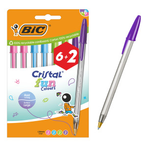 BIC στυλό διαρκείας ballpoint Cristal Fun Colours, 1.6mm μύτη, διάφορα χρώματα, 8τμχ | Αναλώσιμα - Είδη Γραφείου | elabstore.gr