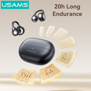 USAMS earphones με θήκη φόρτισης Echo R02, OWS, Φ11mm, 50/300mAh, μαύρα | Αξεσουάρ κινητών | elabstore.gr
