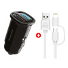 POWERTECH φορτιστής αυτοκινήτου με καλώδιο MFi USB σε micro USB/Lightning BNDL-0206, USB & USB-C, 30W, μαύρο/λευκό | Αξεσουάρ κινητών | elabstore.gr