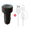 POWERTECH φορτιστής αυτοκινήτου με καλώδιο MFi USB σε micro USB/Lightning BNDL-0207, USB & USB-C, 85W, μαύρο/λευκό | Αξεσουάρ κινητών | elabstore.gr