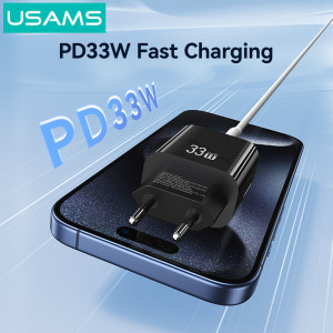 USAMS φορτιστής τοίχου CC317, USB & USB-C, 33W, GaN, μαύρος | Αξεσουάρ κινητών | elabstore.gr