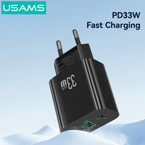 USAMS φορτιστής τοίχου CC317, USB & USB-C, 33W, GaN, λευκός | Αξεσουάρ κινητών | elabstore.gr