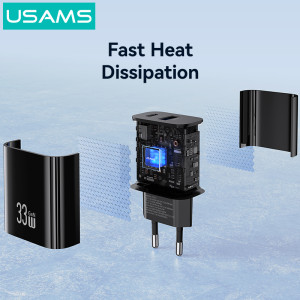 USAMS φορτιστής τοίχου CC317, USB & USB-C, 33W, GaN, λευκός | Αξεσουάρ κινητών | elabstore.gr